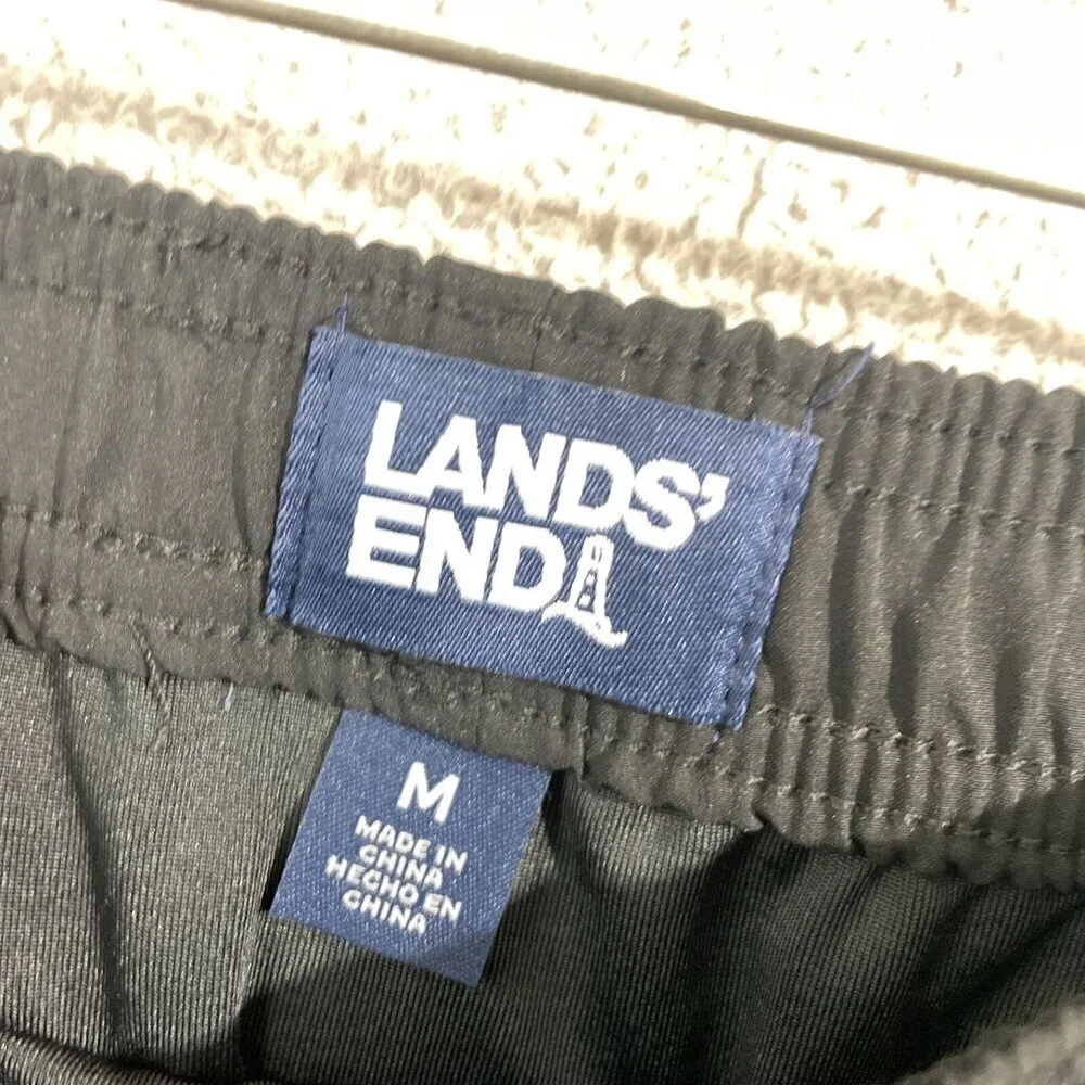 NEW Lands' End Mens M Black Swim Shorts With UPF 50 Quick Dry & Built-In Boxer